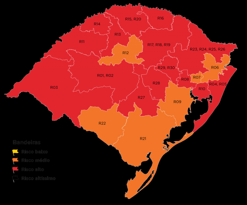 Radio Cidade Sa Rio Grande Do Sul Encerra Com 15 Regioes Em Bandeiras Vermelha No Mapa Definitivo