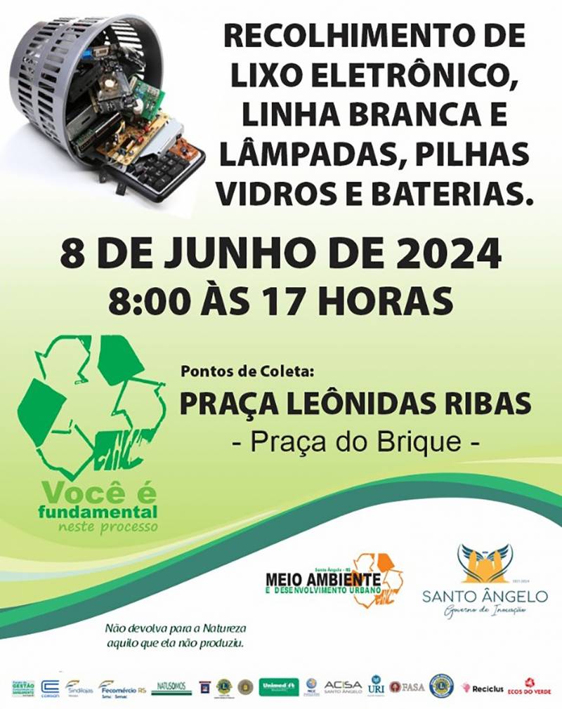 Coleta de resíduos eletrônicos será dia 8 de junho em Santo Ângelo