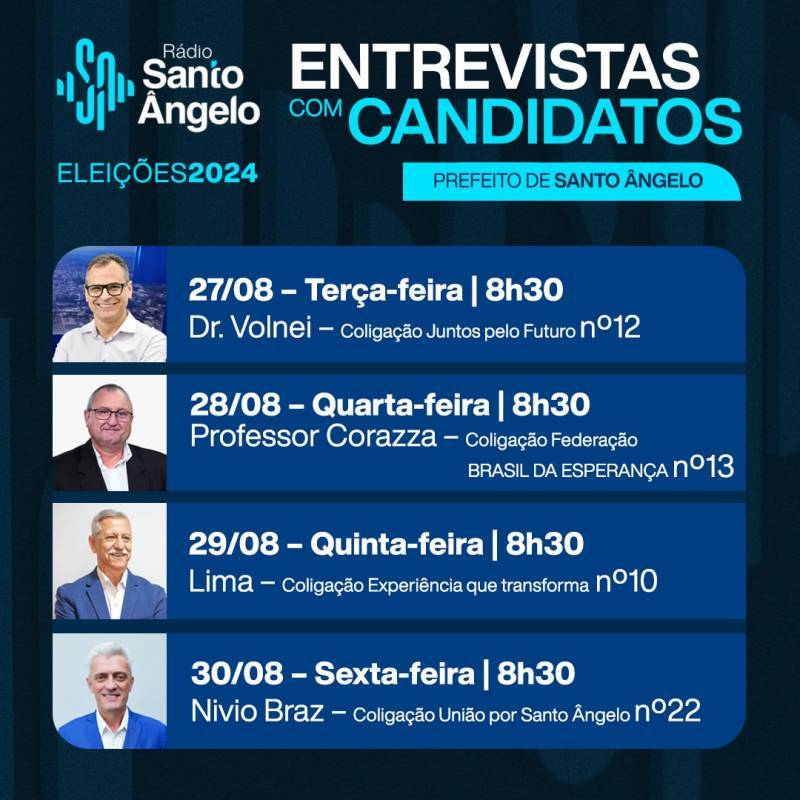 Rádio Santo Ângelo realizará entrevistas com candidatos a prefeito de Santo Ângelo