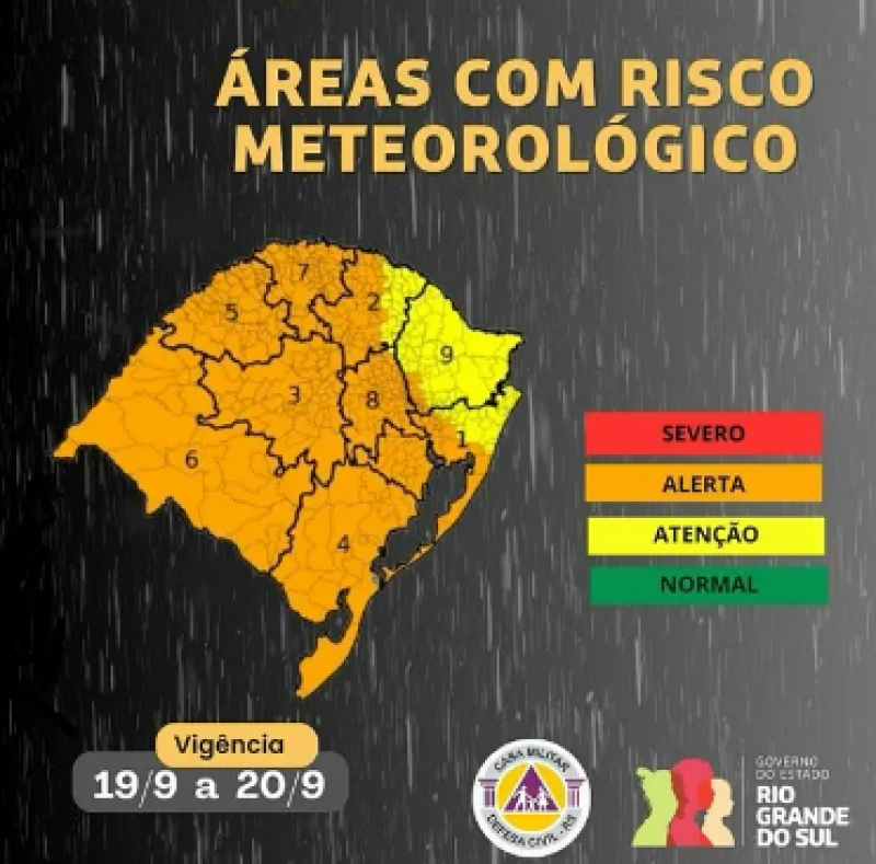 Defesa Civil alerta para fortes chuvas e temporais nesta quinta-feira