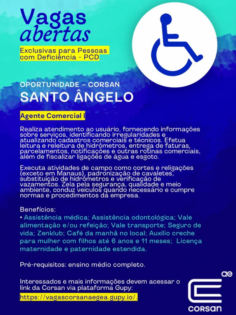 Corsan abre vagas exclusivas para pessoas com deficiência na região