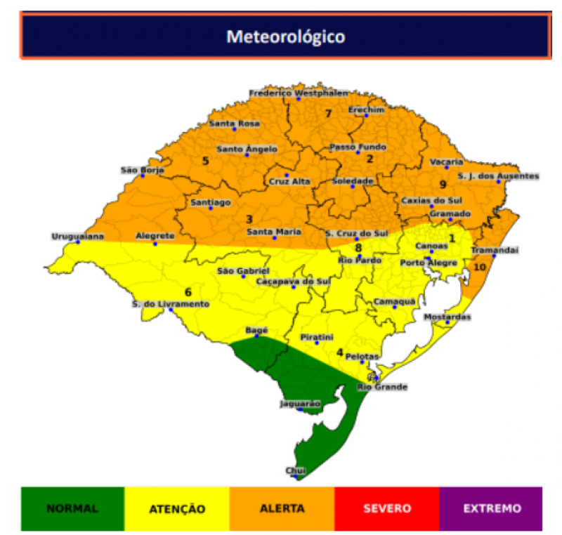 Defesa Civil emite alerta para tempestades severas, risco de inundações e cheias no Rio Grande do Sul