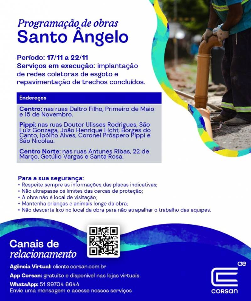 Informativo ampliação de rede de esgoto em Santo Ângelo 