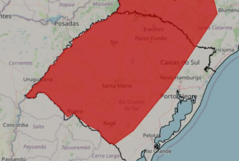 Inmet emite alerta vermelho de grande perigo para tempestade no Rio Grande do Sul