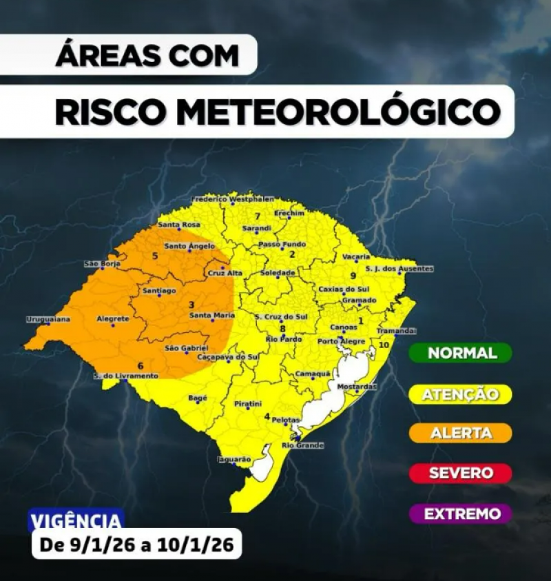 Defesa Civil alerta para rajada de vento, granizo e chuva forte na sexta e sábado