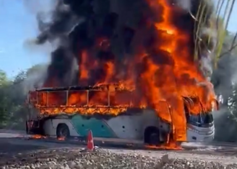 Incêndio em ônibus bloqueia totalmente a BR-386 em Soledade