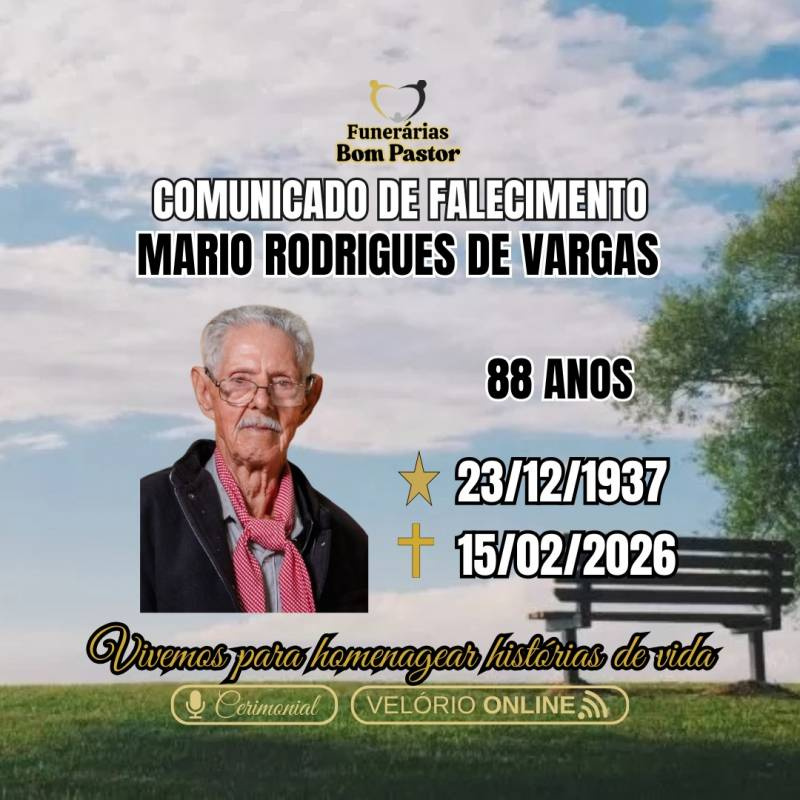 Familiares participam o falecimento do Senhor Mario Rodrigues de Vargas