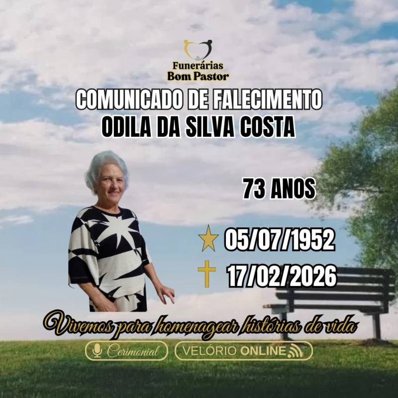 Familiares participam o falecimento da Senhora Odila da Silva Costa