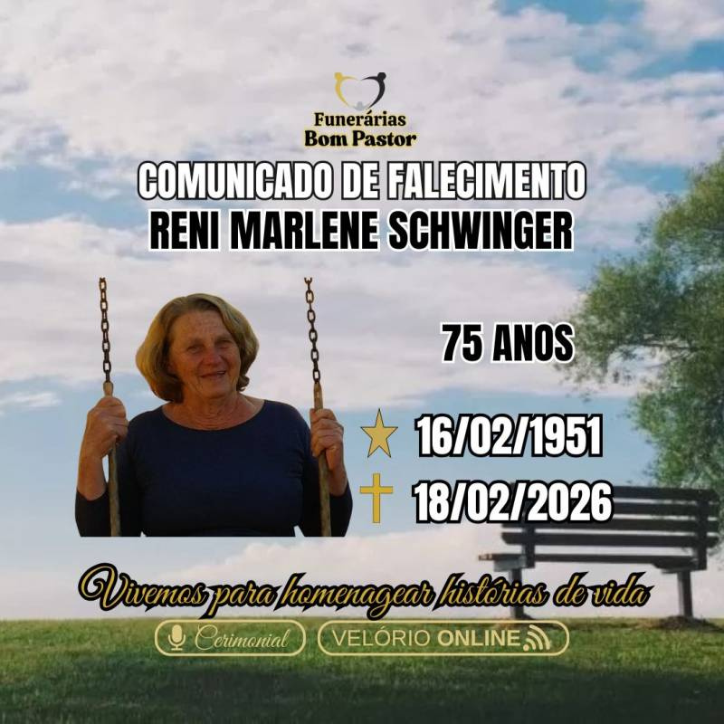 Familiares participam o falecimento da Senhora Reni Marlene Schwinger