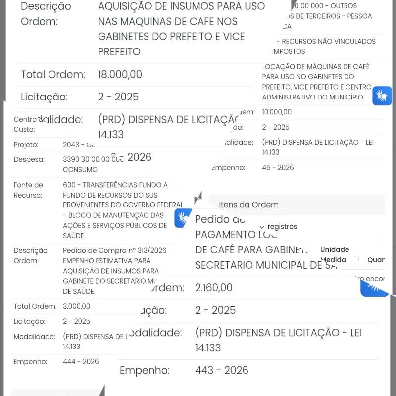 Gastos com “cafezinho” na Prefeitura de Santo Ângelo chegam a R$ 44.280 em 2025