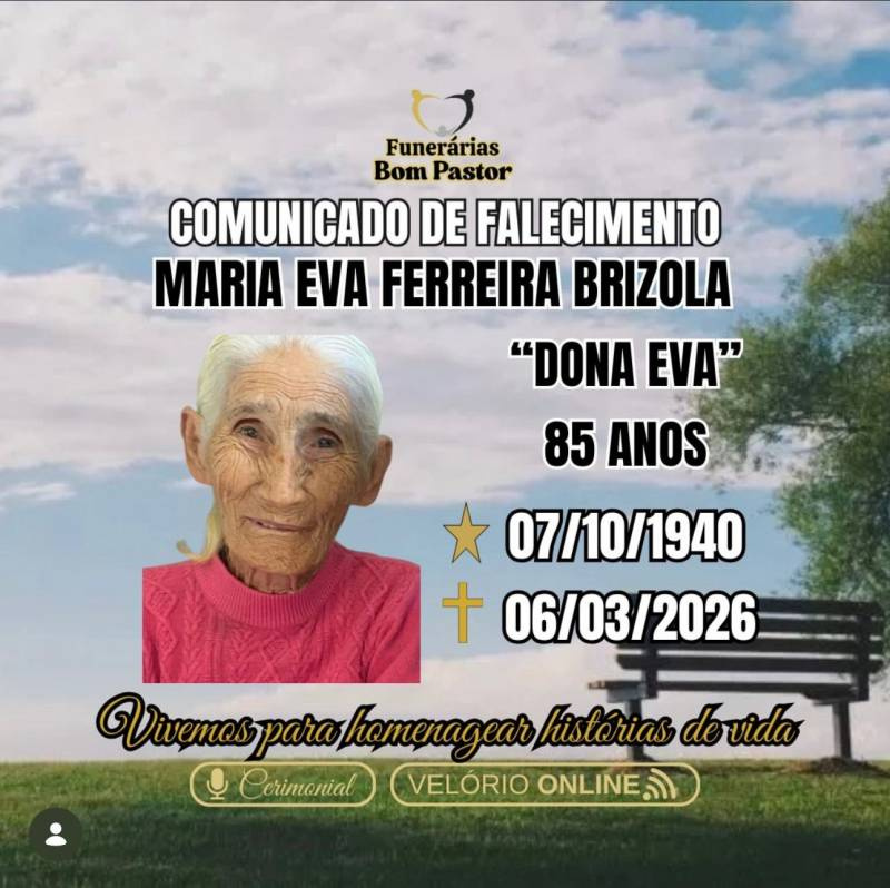 Familiares participam o falecimento da Senhora Maria Eva Ferreira Brizola