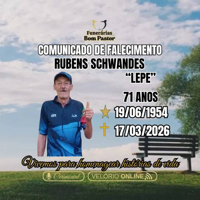 Familiares participam o falecimento do Senhor Rubens Schwandes, carinhosamente conhecido como “Lepe”