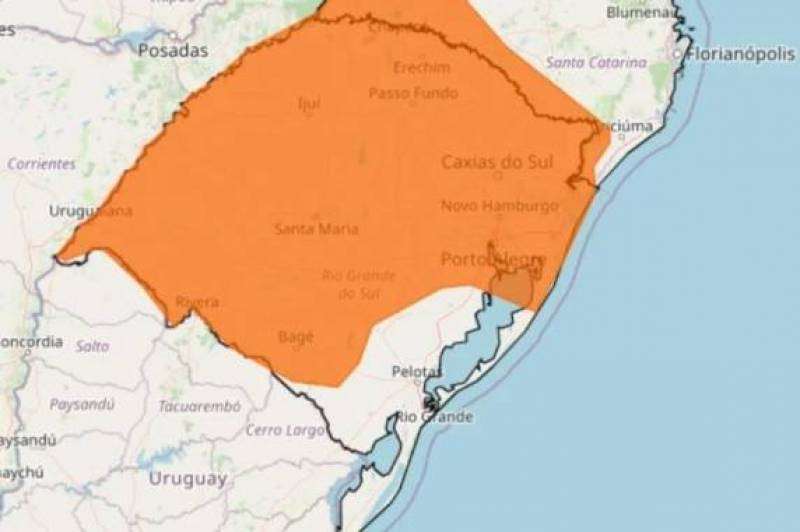 RS tem alerta laranja para tempestade até quarta-feira