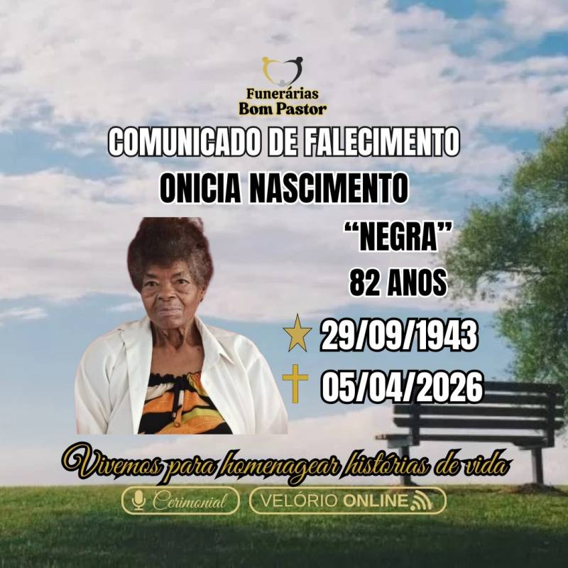 Familiares participam o falecimento da Senhora Onicia Nascimento