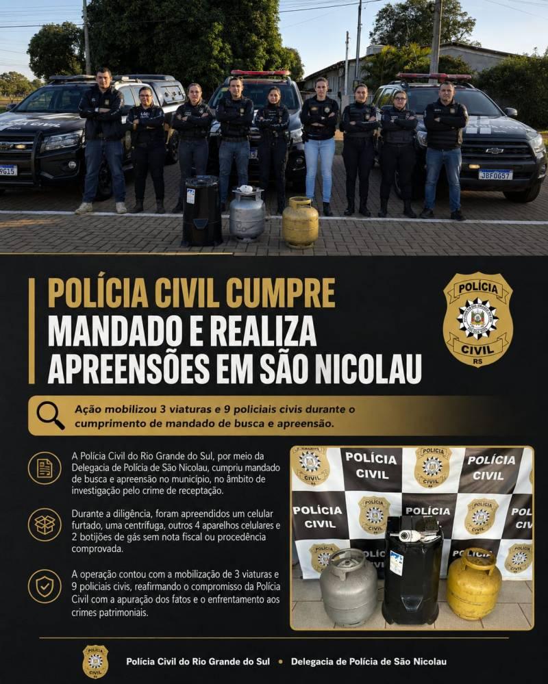 Policia Civil cumpre mandado e realiza apreensões em São Nicolau