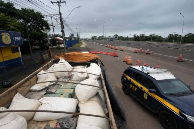 PRF apreende cerca de 800 quilos de maconha escondidos em carga de ração na BR-386