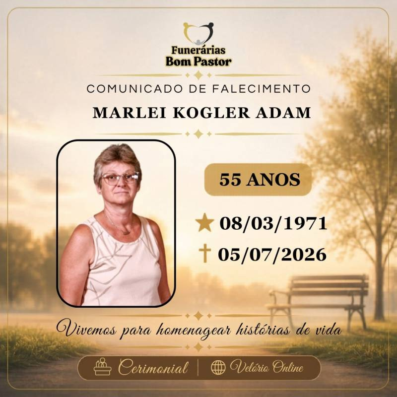Familiares participam o falecimento da Senhora MARLEI KOGLER ADAM