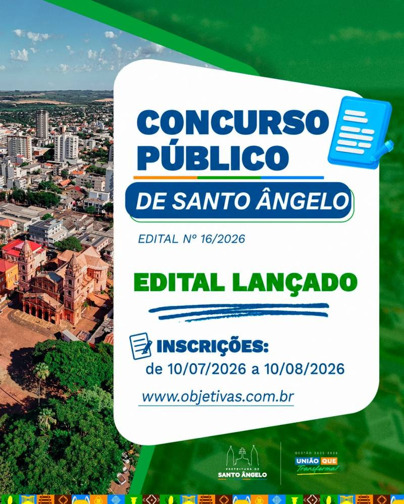 Prefeitura de Santo Ângelo lança edital de Concurso Público para provimento de cargos efetivos