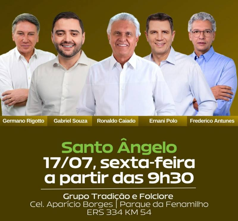 Santo Ângelo sediará encontro do União Brasil com pré-candidatos do RS e presença de Ronaldo Caiado