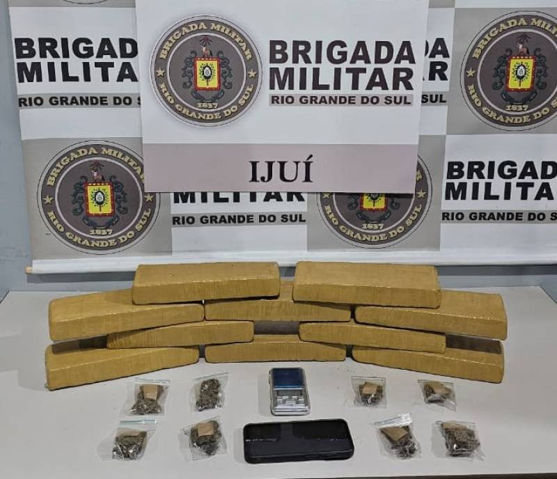 Ação conjunta da Brigada Militar e Polícia Rodoviária Estadual resulta na apreensão de mais de 10 quilos de maconha em Ijuí