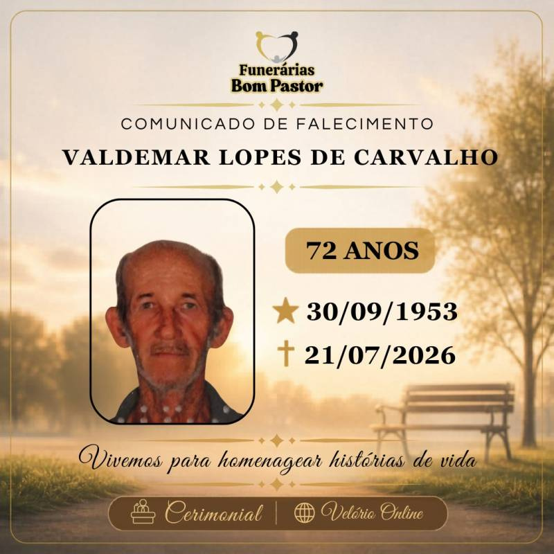Familiares participam o falecimento de Valdemar Lopes de Carvalho