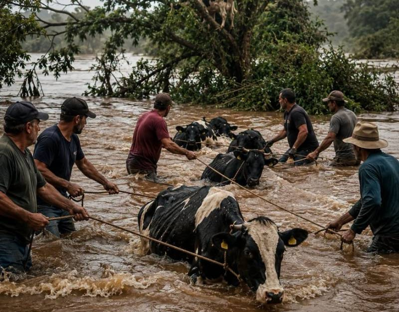 Amigos e vizinhos se unem para resgatar gado levado pela cheia do Rio Turvo