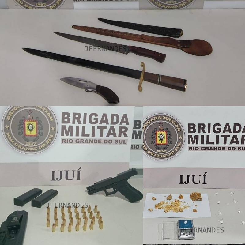 Brigada Militar realiza sequência de ações em Ijuí e prende suspeitos por tráfico e violência doméstica, além de apreender pistola 9 mm