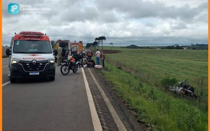 Colisão entre dois carros deixa duas pessoas feridas na BR-285 em Carazinho, RS