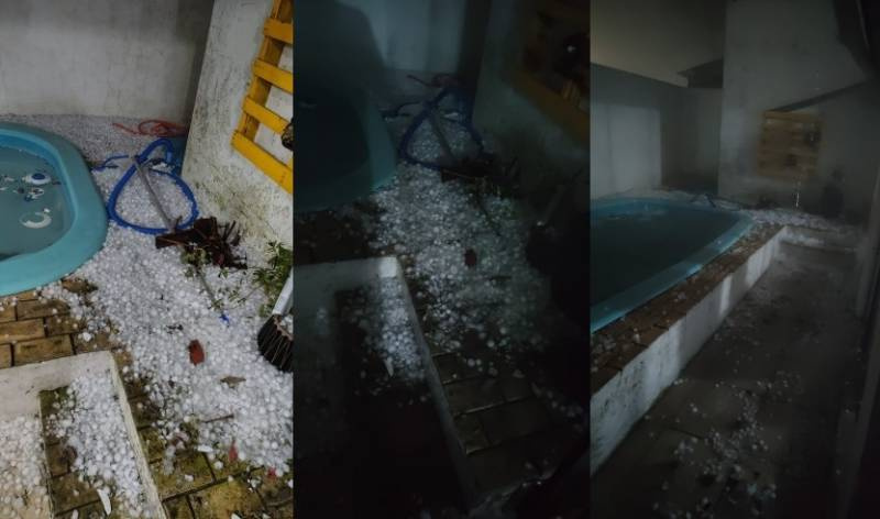 Temporal com granizo provoca estragos e deixa residências destelhadas em Santiago