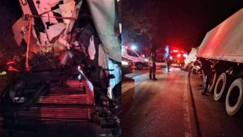 Acidente com quatro caminhões mata uma pessoa e bloqueia BR-282 em SC
