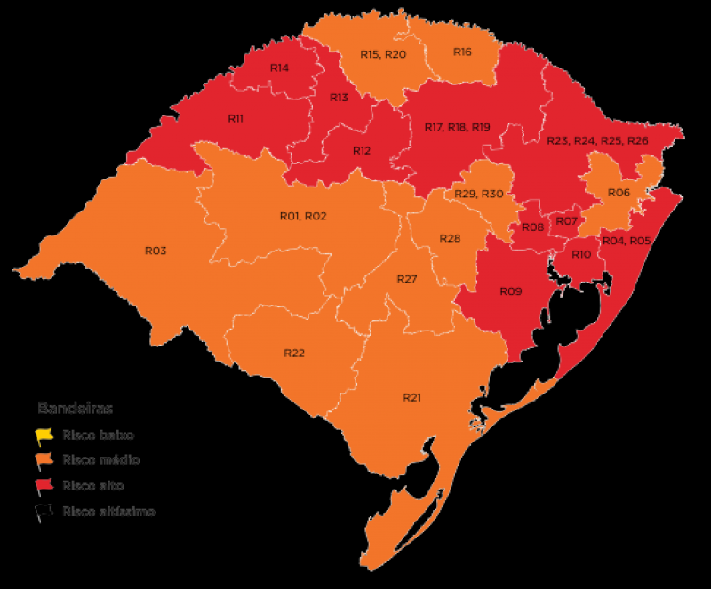 Em mapa preliminar região missioneira permanece na bandeira vermelha