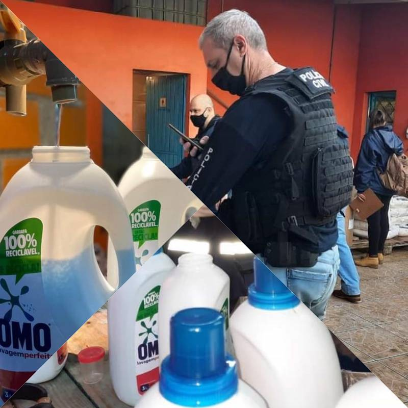 PC descobre fábrica clandestina de falsificação de detergente liquido da marca OMO