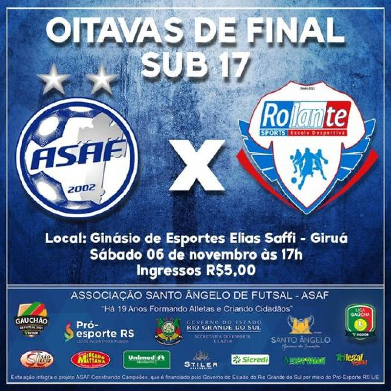 Sub-17 ASAF enfrenta o Rolante pelas oitavas de final neste sábado