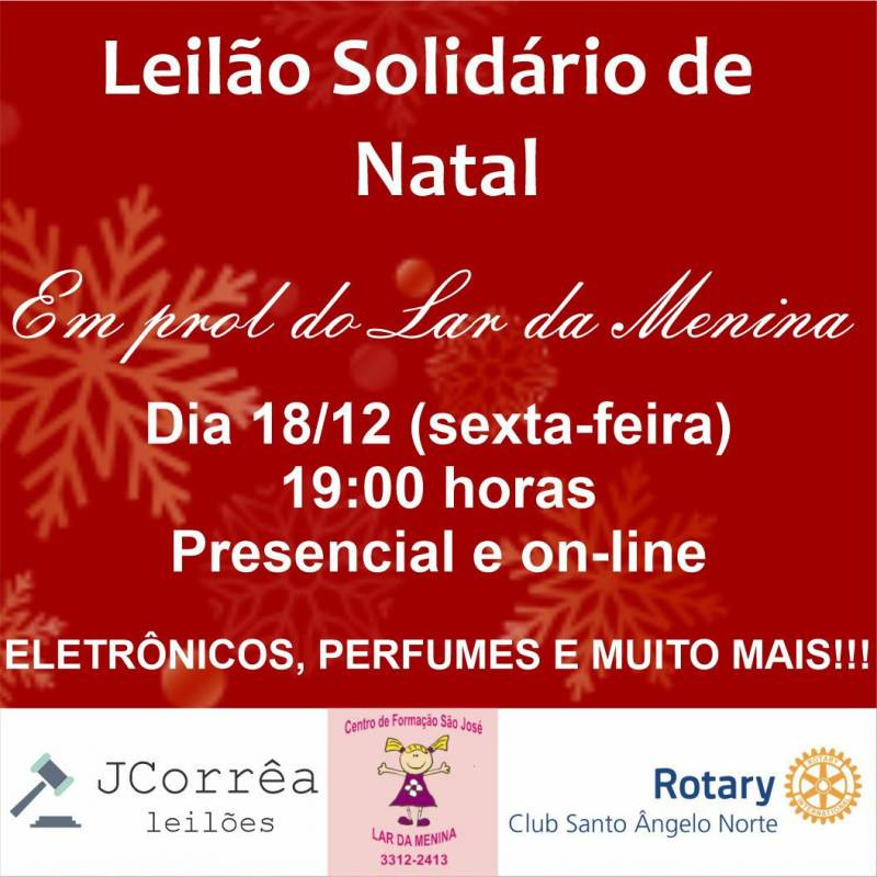 Leilão Solidário em prol do Lar da Menina dia 18