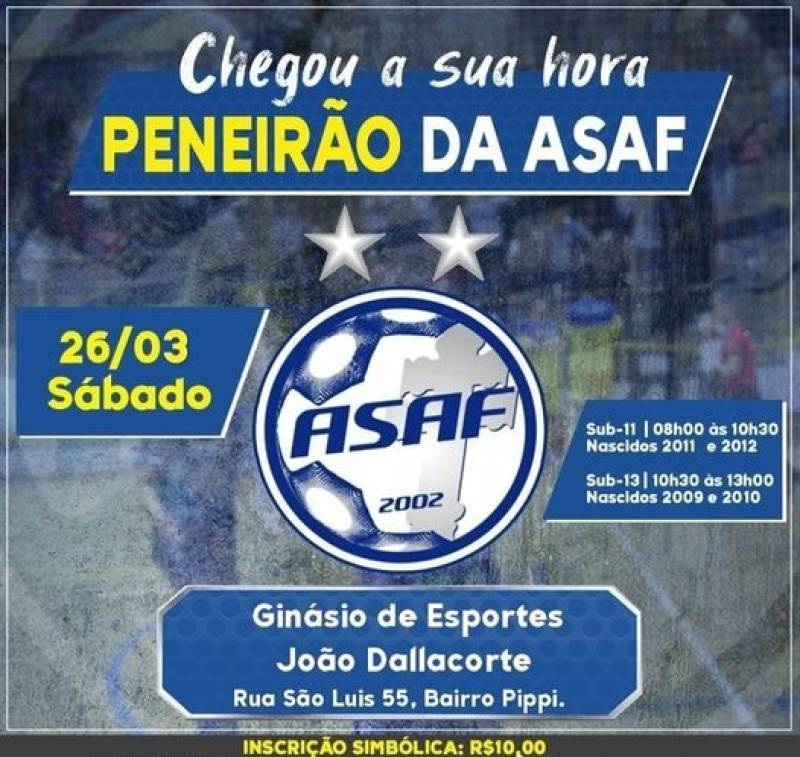 ASAF realiza peneirão Sub-11 e Sub-13 neste sábado